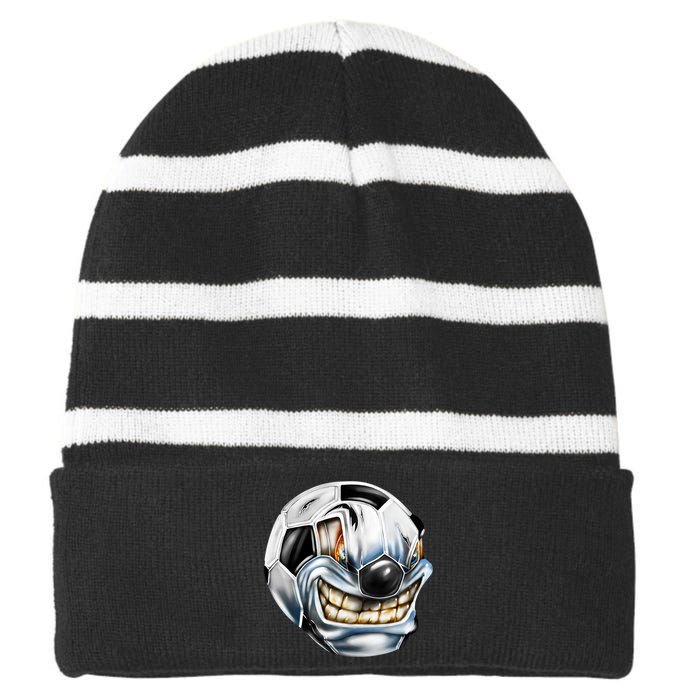 Angry Soccer Ball Striped Beanie with Solid Band