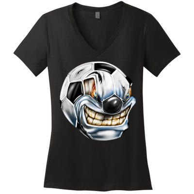 Angry Soccer Ball Women's V-Neck T-Shirt