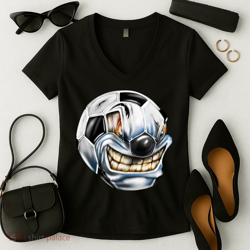 Angry Soccer Ball Women's V-Neck T-Shirt