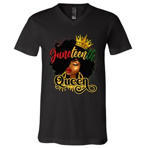 Afro Natural Hair Juneteenth Queen African American V-Neck T-Shirt