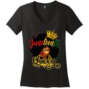 Afro Natural Hair Juneteenth Queen African American Women's V-Neck T-Shirt