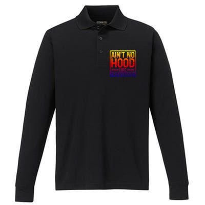 Ain't No Hood Like Fatherhood Funny Father Dad Gift Performance Long Sleeve Polo