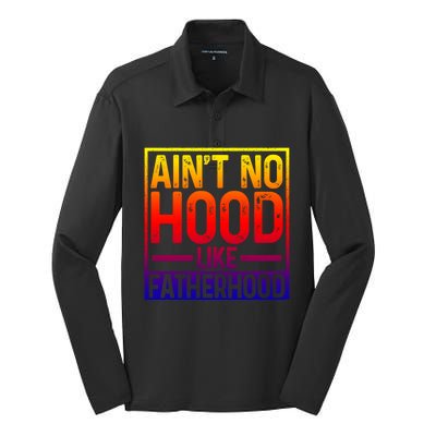 Ain't No Hood Like Fatherhood Funny Father Dad Gift Silk Touch Performance Long Sleeve Polo