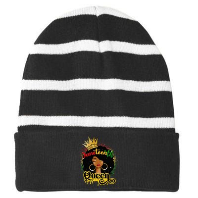 Afro Natural Hair Juneteenth Queen African American Wo Striped Beanie with Solid Band