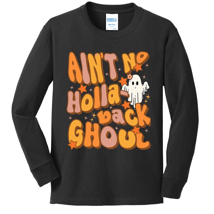 Ain't no hollaback ghoul Funny Halloween Groovy ghost Kids Long Sleeve Shirt