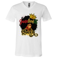 Afro Natural Hair Juneteenth Queen African American V-Neck T-Shirt