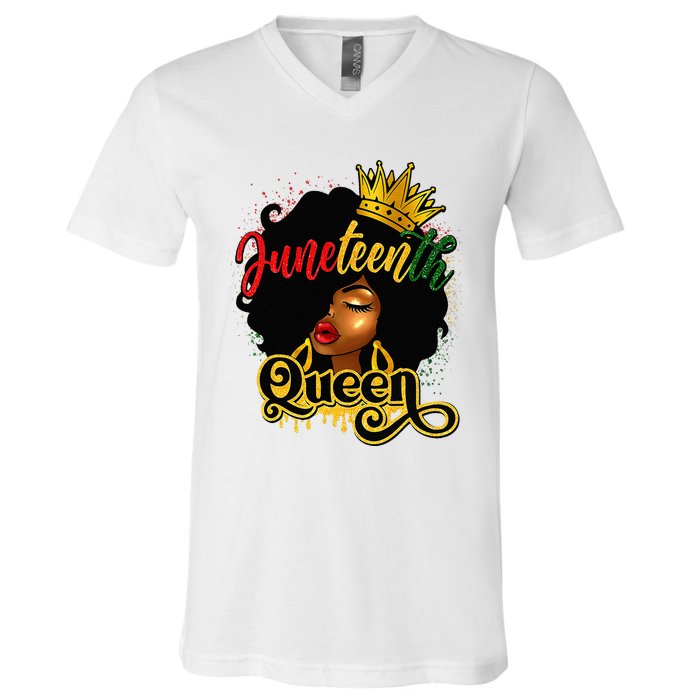 Afro Natural Hair Juneteenth Queen African American V-Neck T-Shirt