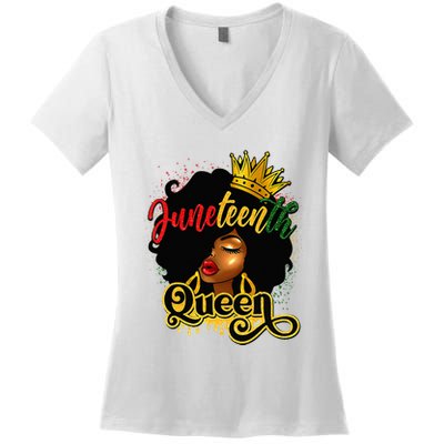 Afro Natural Hair Juneteenth Queen African American Women's V-Neck T-Shirt
