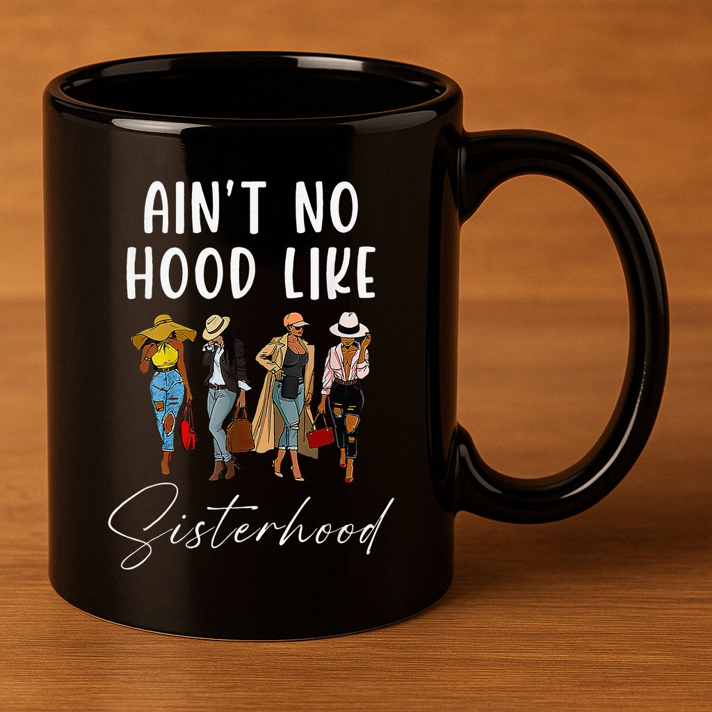 AinT No Hood Like Sisterhood Afro Sistas 11oz C Handle Ceramic Mug