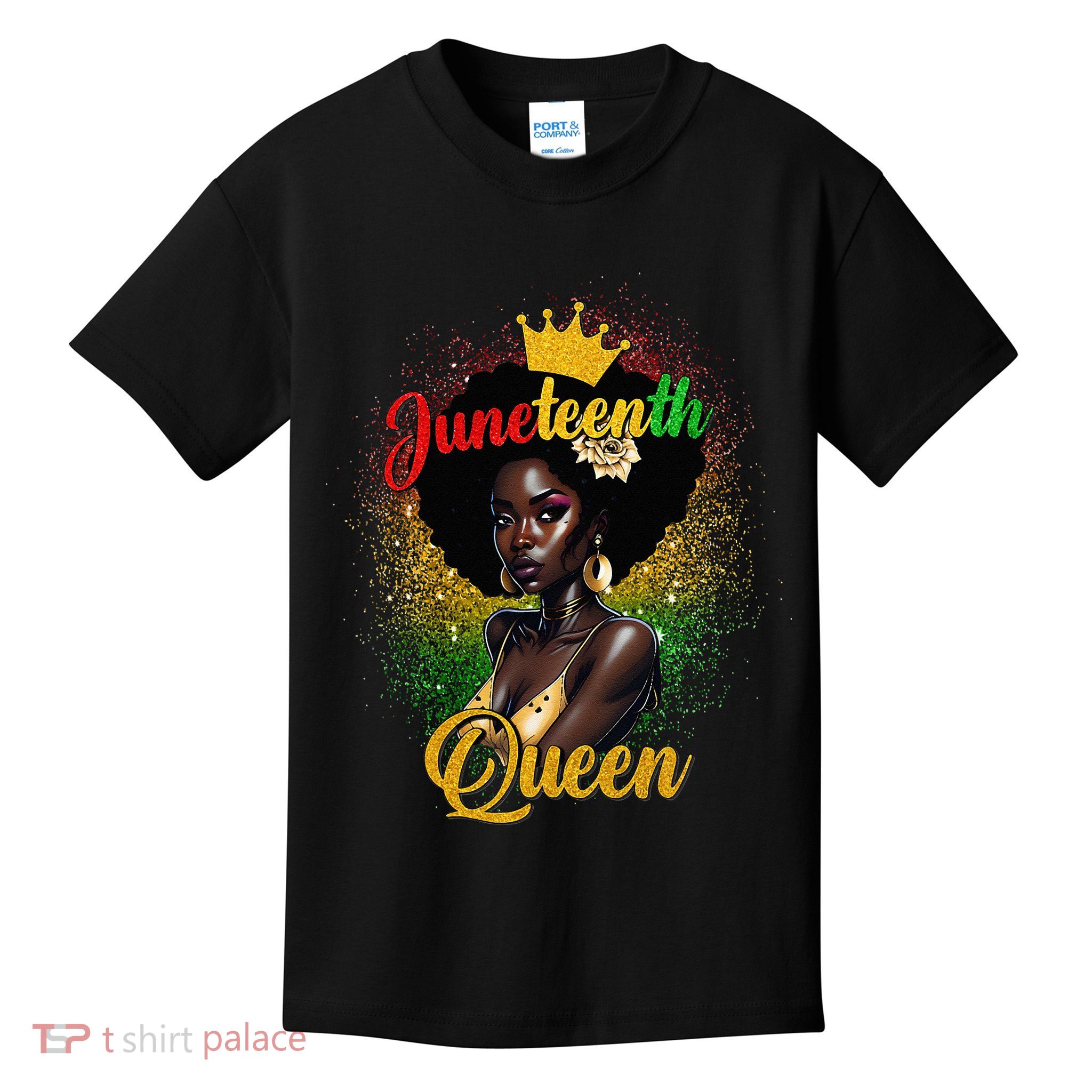 Afro Natural Hair Juneteenth Queen African American Kids T-Shirt