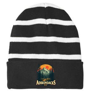 Adirondacks Ny Hiking Mountains Nature Lovers Design Striped Beanie with Solid Band