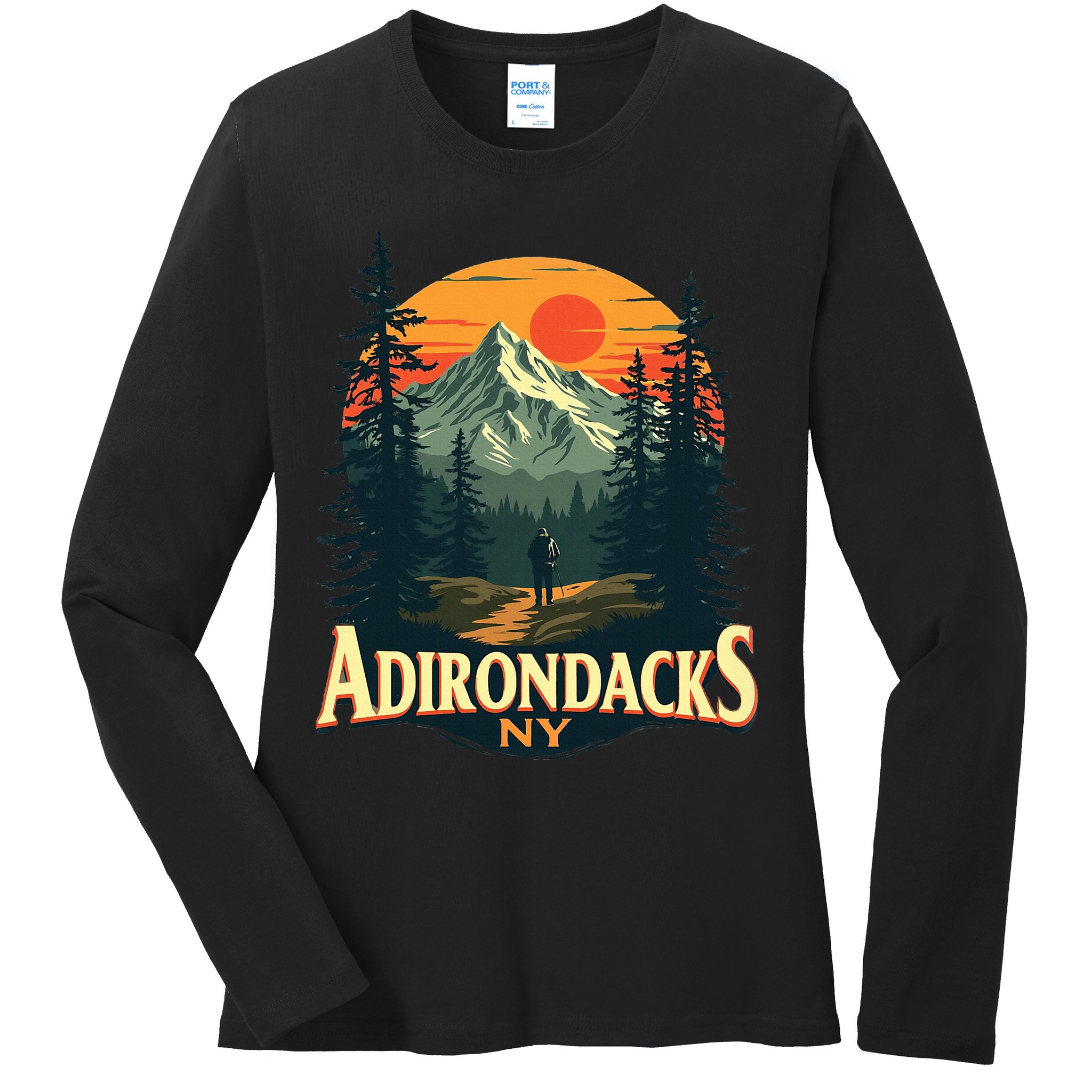 Adirondacks Ny Hiking Mountains Nature Lovers Design Ladies Long Sleeve Shirt