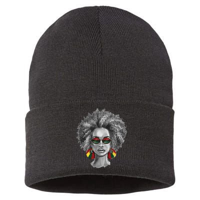 Afro Natural Hair Black  Art Black History Month Sustainable Knit Beanie