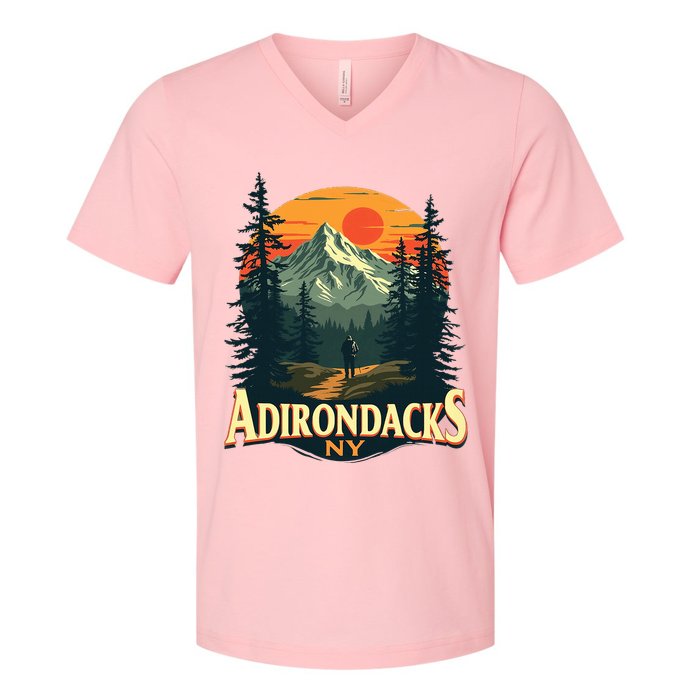 Adirondacks Ny Hiking Mountains Nature Lovers V-Neck T-Shirt