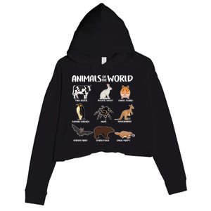 Animals Of The World Funny Names Crop Fleece Hoodie