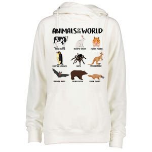 Animals Of The World Funny Names Womens Funnel Neck Pullover Hood