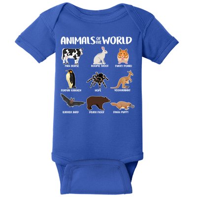 Animals Of The World Funny Names Baby Bodysuit
