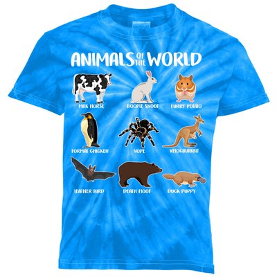 Animals Of The World Funny Names Kids Tie-Dye T-Shirt