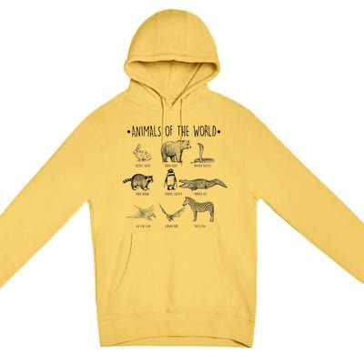 Animals Of the World Funny Wildlife Premium Pullover Hoodie