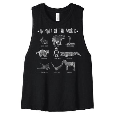 Animals Of the World Funny Wildlife Women's Racerback Cropped Tank