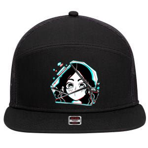 Anime Broken Glass Sparkle Eyes 7 Panel Mesh Trucker Snapback Hat