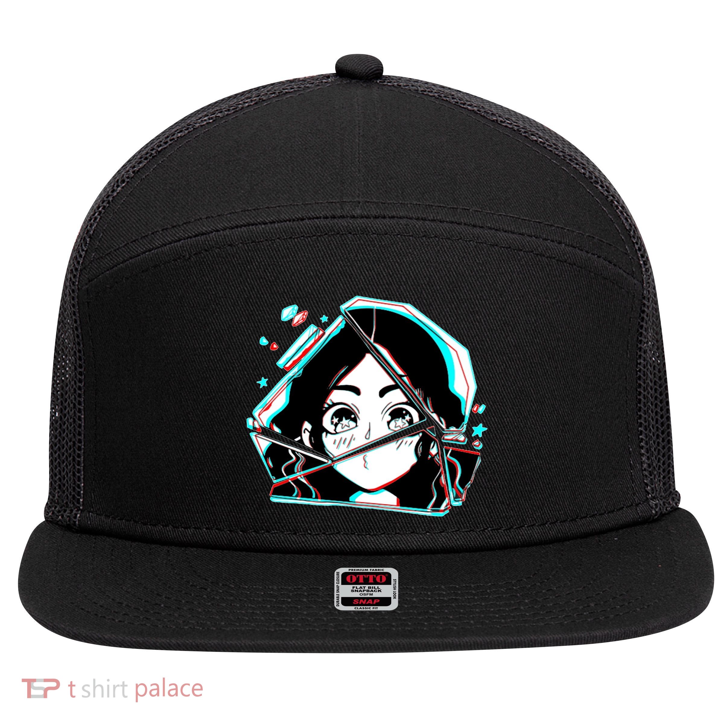 Anime Broken Glass Sparkle Eyes 7 Panel Mesh Trucker Snapback Hat