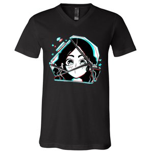 Anime Broken Glass Sparkle Eyes V-Neck T-Shirt