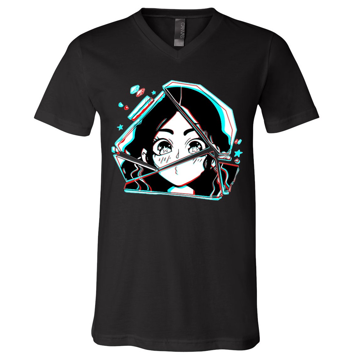 Anime Broken Glass Sparkle Eyes V-Neck T-Shirt