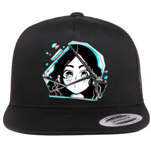 Anime Broken Glass Sparkle Eyes Flat Bill Trucker Hat