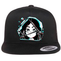 Anime Broken Glass Sparkle Eyes Flat Bill Trucker Hat