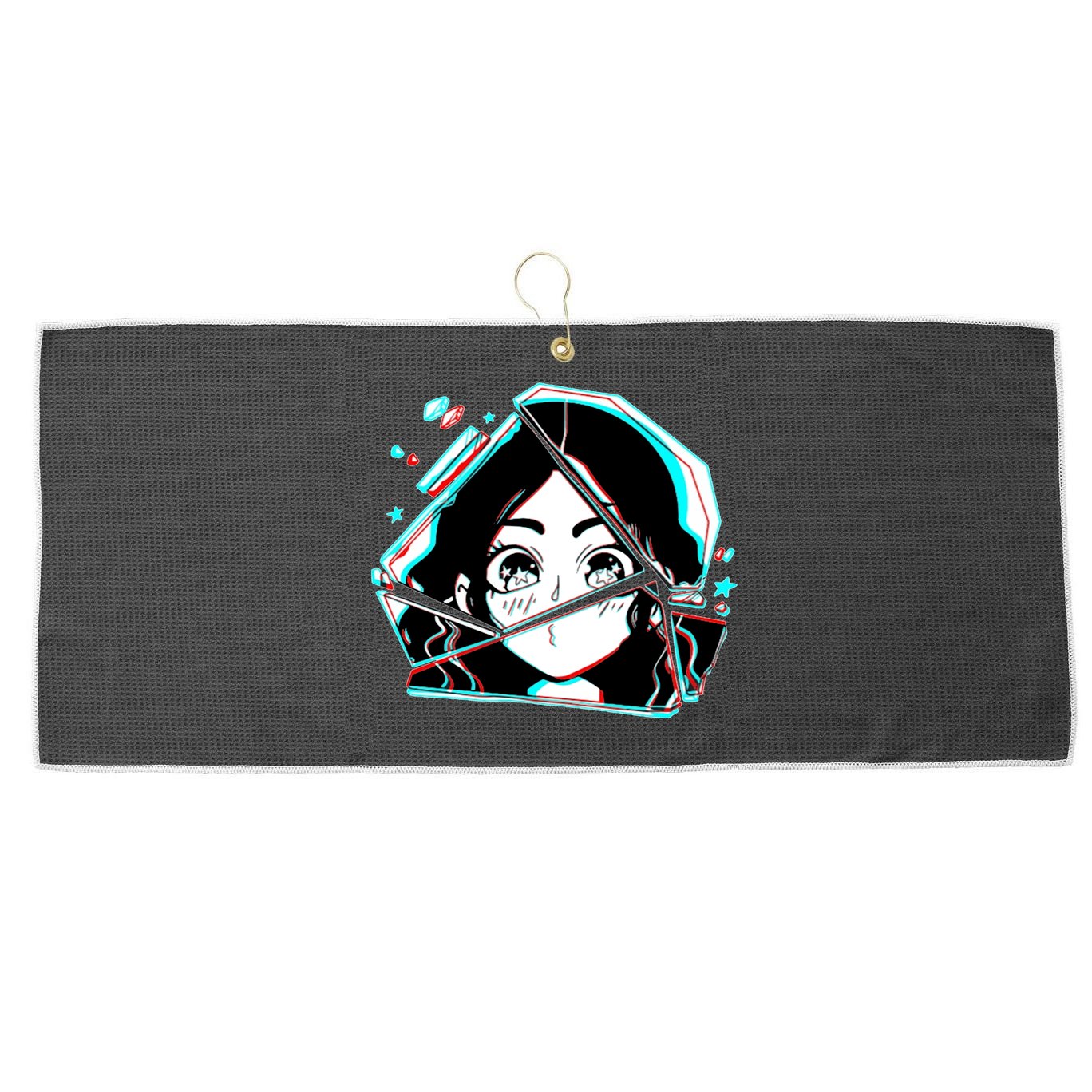 Anime Broken Glass Sparkle Eyes Large Microfiber Waffle Golf Towel