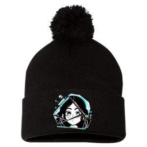 Anime Broken Glass Sparkle Eyes Pom Pom 12in Knit Beanie