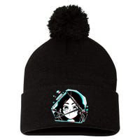 Anime Broken Glass Sparkle Eyes Pom Pom 12in Knit Beanie