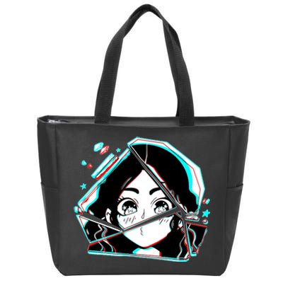 Anime Broken Glass Sparkle Eyes Zip Tote Bag