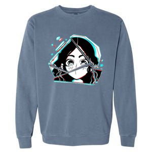 Anime Broken Glass Sparkle Eyes Garment-Dyed Sweatshirt