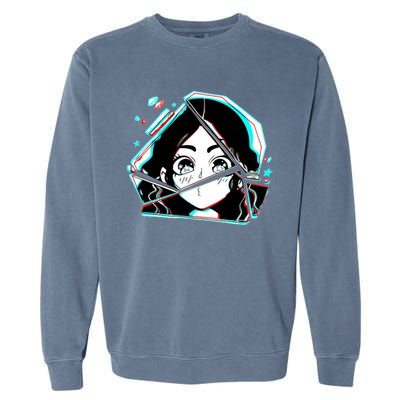 Anime Broken Glass Sparkle Eyes Garment-Dyed Sweatshirt