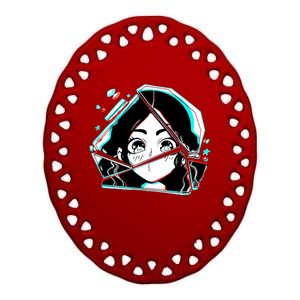 Anime Broken Glass Sparkle Eyes Ceramic Oval Ornament