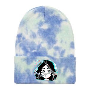 Anime Broken Glass Sparkle Eyes Tie Dye 12in Knit Beanie