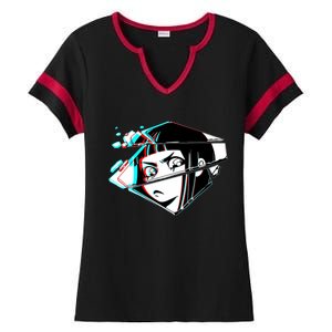 Anime Eyes Broken Glass Ladies Halftime Notch Neck Tee