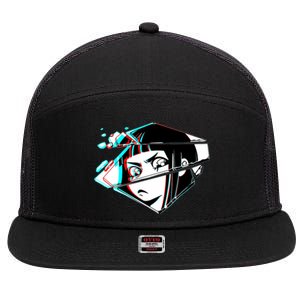 Anime Eyes Broken Glass 7 Panel Mesh Trucker Snapback Hat