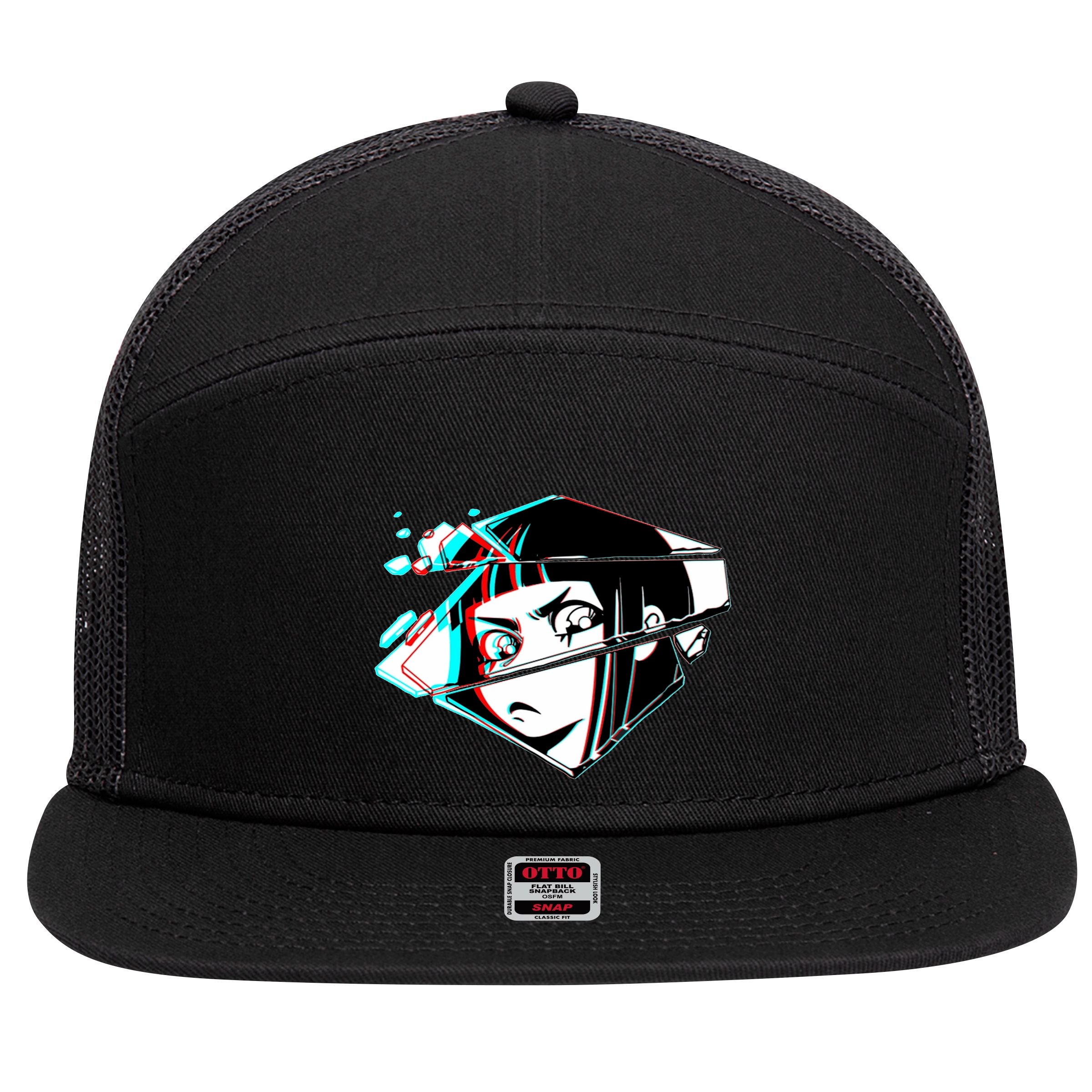 Anime Eyes Broken Glass 7 Panel Mesh Trucker Snapback Hat