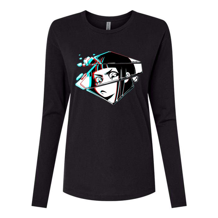 Anime Eyes Broken Glass Womens Cotton Relaxed Long Sleeve T-Shirt