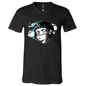 Anime Eyes Broken Glass V-Neck T-Shirt