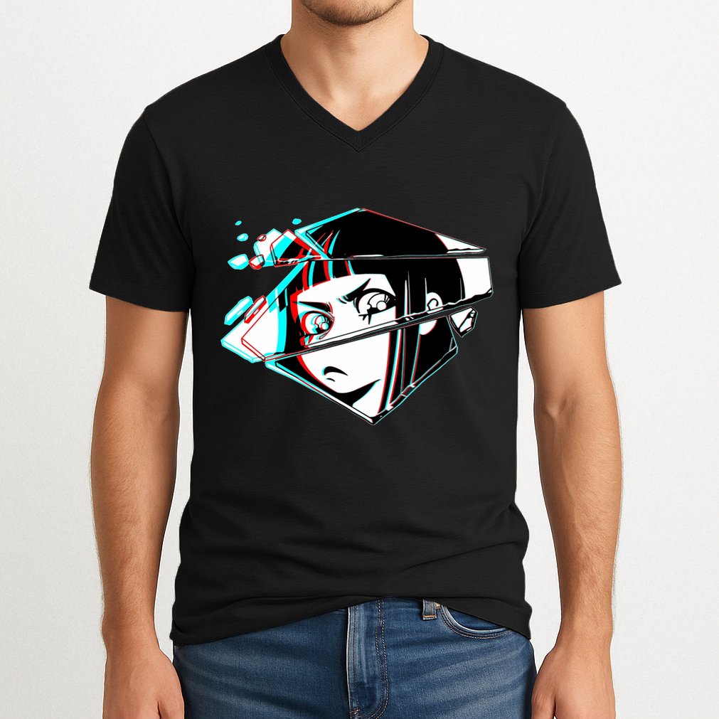 Anime Eyes Broken Glass V-Neck T-Shirt