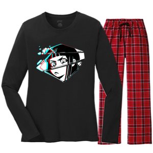 Anime Eyes Broken Glass Women's Long Sleeve Flannel Pajama Set 