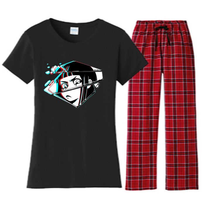 Anime Eyes Broken Glass Women's Flannel Pajama Set