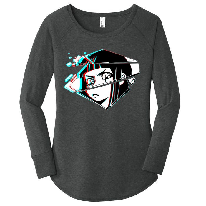 Anime Eyes Broken Glass Women's Perfect Tri Tunic Long Sleeve Shirt