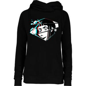 Anime Eyes Broken Glass Womens Funnel Neck Pullover Hood