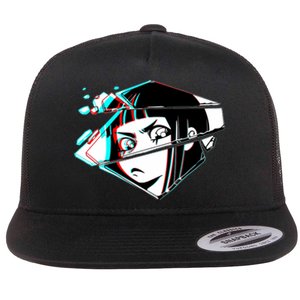 Anime Eyes Broken Glass Flat Bill Trucker Hat