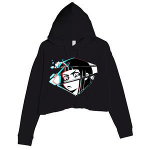 Anime Eyes Broken Glass Crop Fleece Hoodie